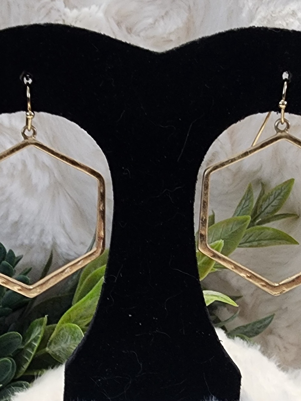 Gold Hexagon Drop Earrings - Unbranded